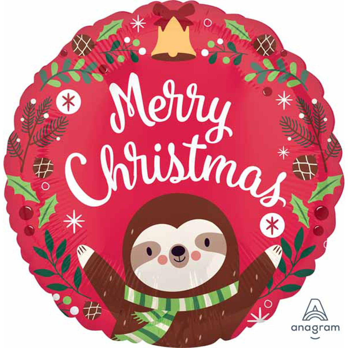 Multicolor Christmas Sloth Mylar Foil Balloon