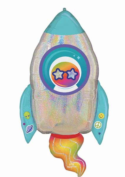 Holographic rocket balloon for an outer space birthday party