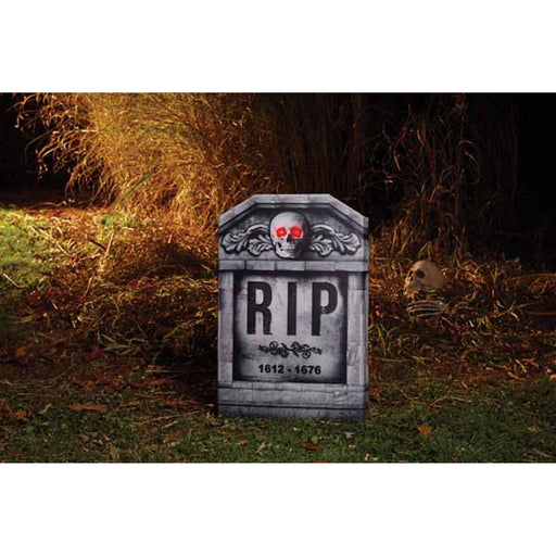 22" Skull Tombstone Lite Up Photoreal - Spooky Halloween Decoration.