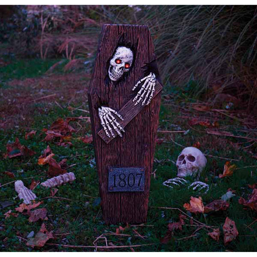 27" Peeping Skeleton Coffin Light Up Halloween Decoration