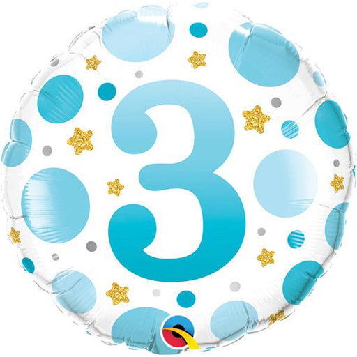 Age No "3" Blue Polka Dot Birthday 18" Round Foil Balloon (5/Pk)