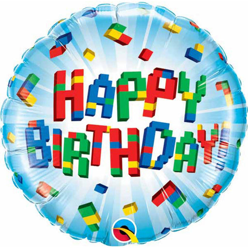 18″ Exploding Blocks Happy Birthday Foil Balloon A Colorful Blast of Celebration (5/PK)