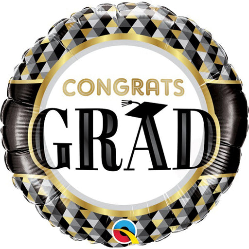 Black And Gold Grad Cap Pattern Foil Balloon (9 Inch)