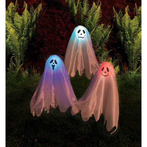 Color Changing Ghosts On Post (Set Of 3) - 20"
