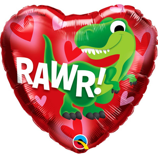 DINO-RAWR 18" Heart Foil Balloon - Adorable Dinosaur Love