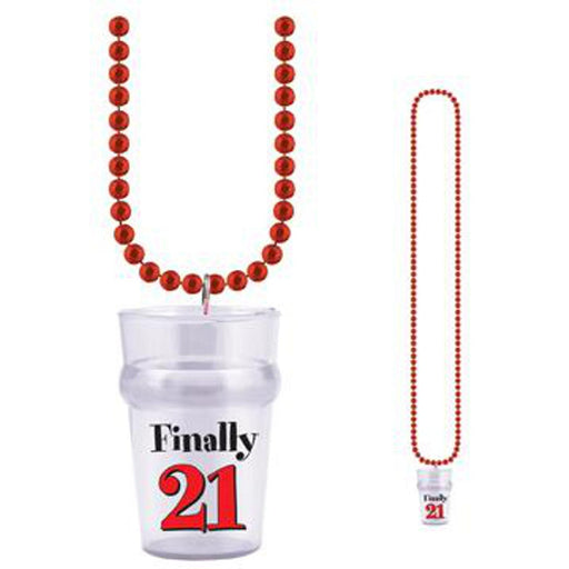 Toast to 21 Multicolor Finally 21 Shot Glass On Beads Necklace for Milestone Revelry (3/Pk)