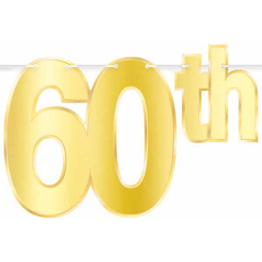 Gilded Happy 60th Birthday Foil Streamer Glowing Banner for Milestone Celebrations (1/Pk)