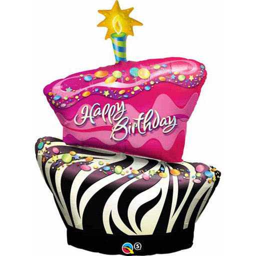 Wildly Fun Celebration 41-Inch Funky Zebra Stripe Birthday Cake Foil Balloon (3/Pk)