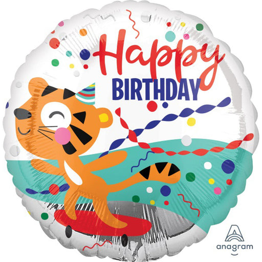 Happy Tiger Birthday Balloon Package - 18" Round Helium Foil Balloon And 40 Latex Balloons