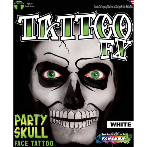 "Party Skull Face Tattoo - White"