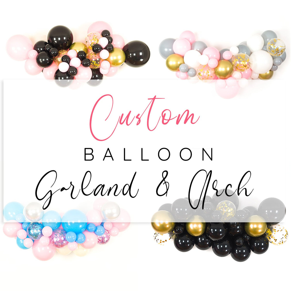 Colourful custom balloon garland arranged for a birthday party focal point