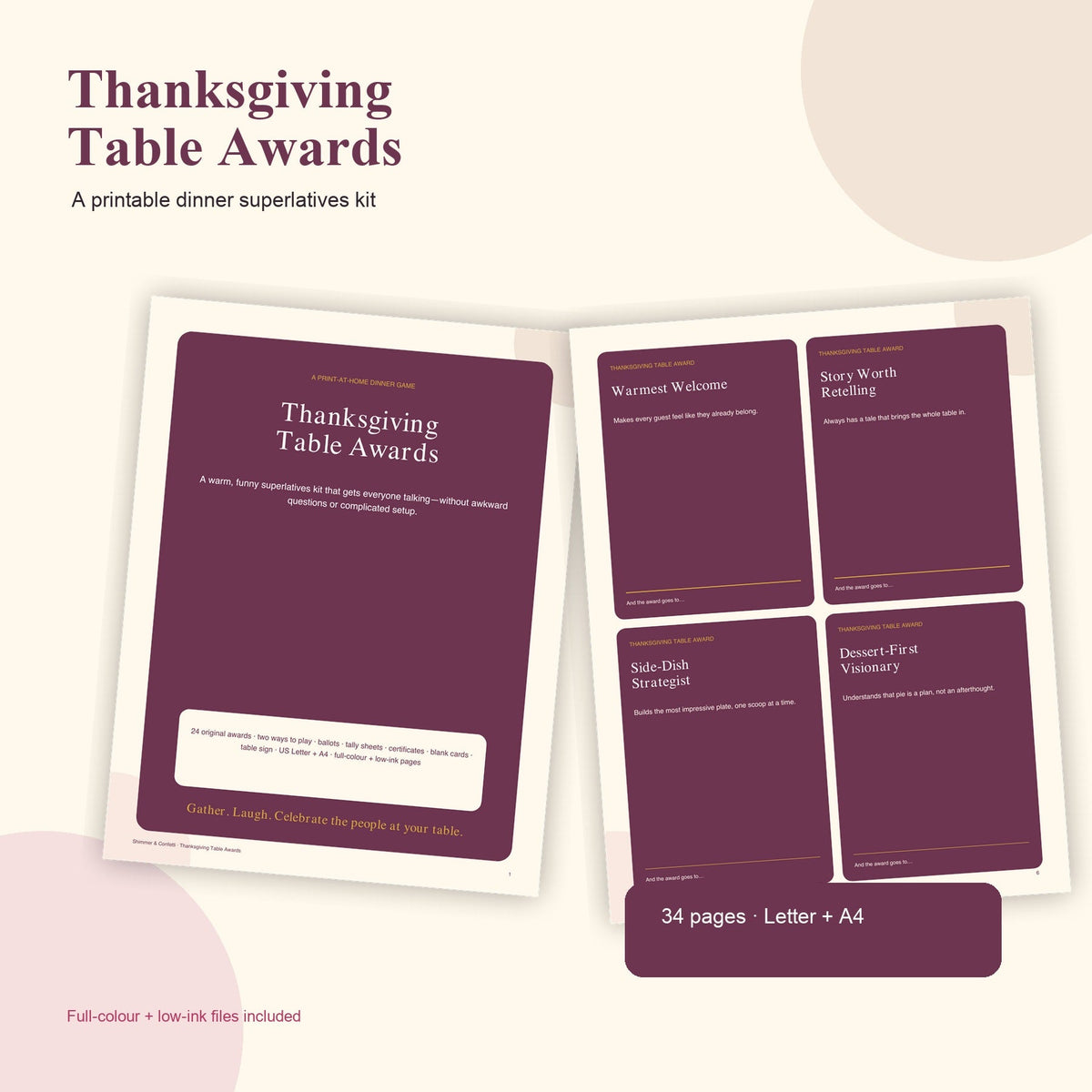 Thanksgiving Table Awards printable dinner superlatives game