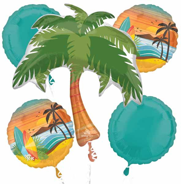 Beach life balloon bouquet with tropical summer party designs