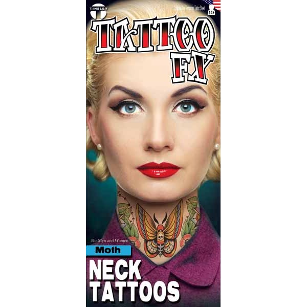 Tinsley Transfers Moth Neck Tattoo