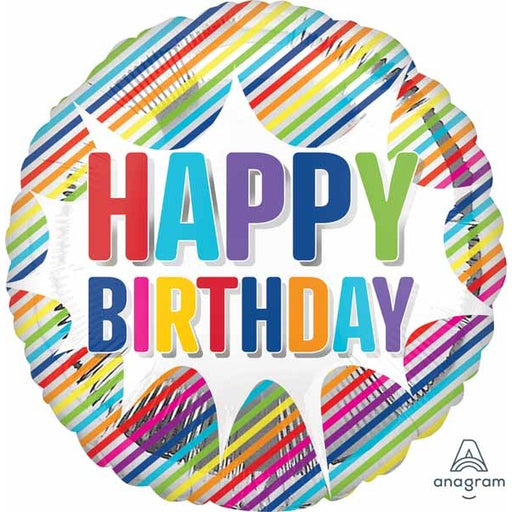 Happy Birthday Striped Burst Jumbo Round Foil Balloon