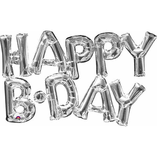 Silver HAPPY BDAY Block Letter Balloon Decoration
