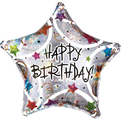 Happy Birthday Stars 18" Star Holo Flat Balloon (10/Pk)