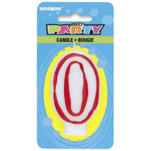 Red and White Number 0 Birthday Candle