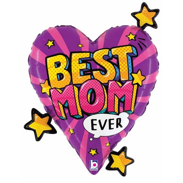 Best Mom Comic Heart 25" Foil Balloon