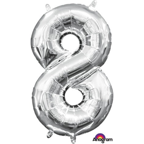 16 Inch Silver Number 8 Balloon