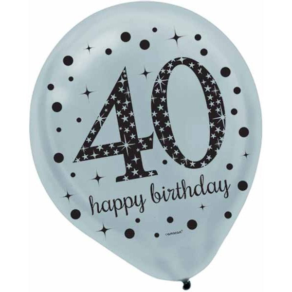 Sparkling Celebration 40th Birthday 12-Inch Balloons, 15 Count