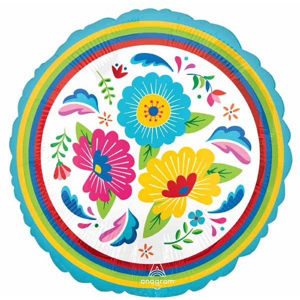 Fiesta Flowers 18-Inch Round Foil Balloon