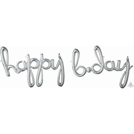 Silver Happy Bday Script Balloon