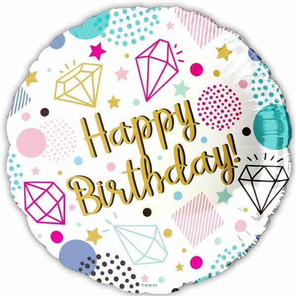Happy Birthday Diamonds 18-Inch Foil Balloon