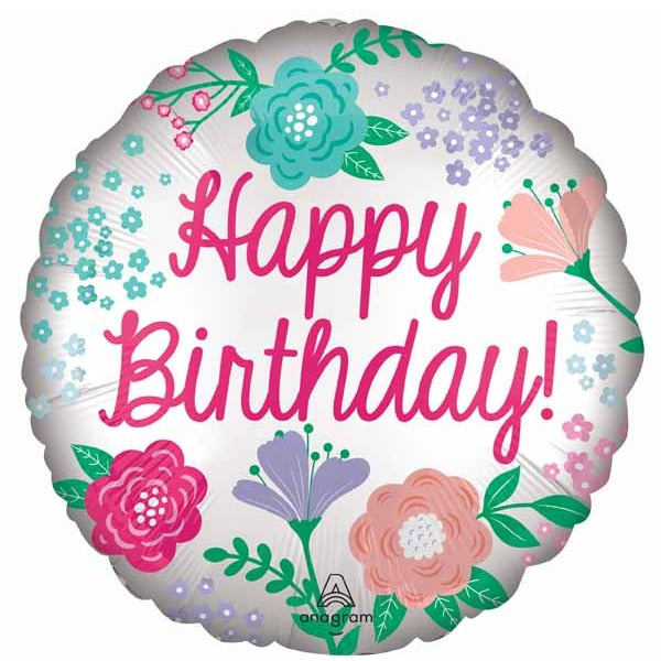 Satin Happy Birthday Garden 18" Round Foil Balloon