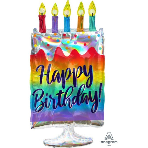 Iridescent Happy Birthday Cake Foil Balloon, 30 Inch