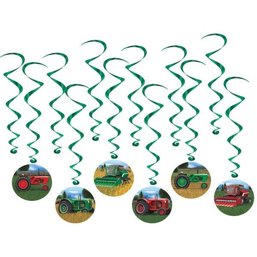 Tractor Whirls Hanging Decorations, 12 Pack