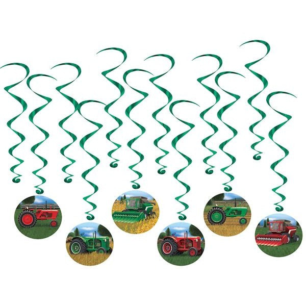Tractor Whirls Hanging Decorations, 12 Pack