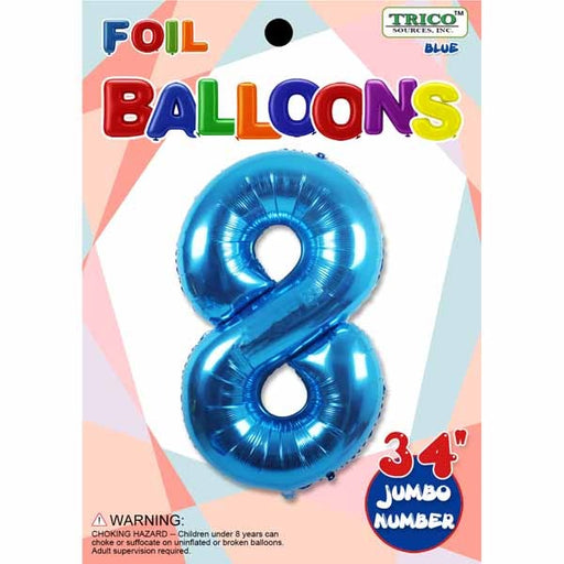 Blue Number 8 Foil Balloon, 34 Inch