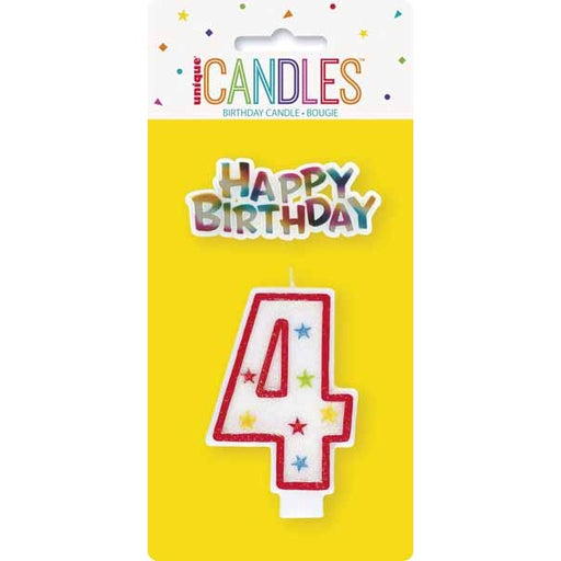 Number 4 Glitter Birthday Candle with Happy Birthday Decoration