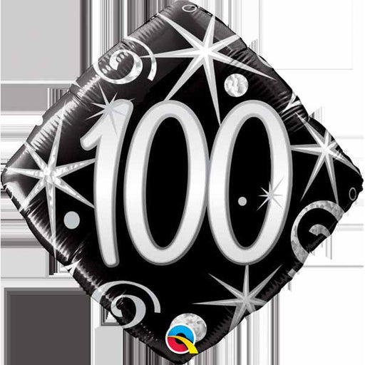 18-inch Elegant Sparkles 100 Standard Foil Balloon in black and silver, perfect for adding a touch of sophistication to your event
