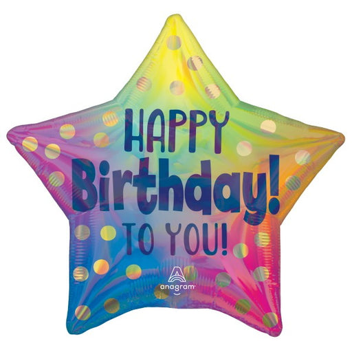Happy Birthday Gold Dots 19" Holographic Star Foil Balloon