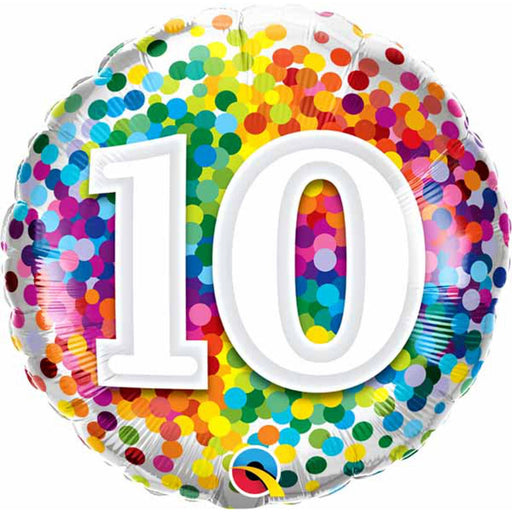 10 Rainbow Confetti Round Balloons (18")