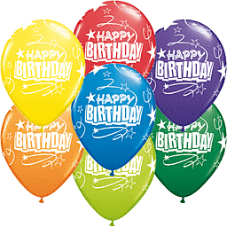 Whimsical 11" Qualatex Birthday Loops and Stars Latex Balloons (50/Pk)