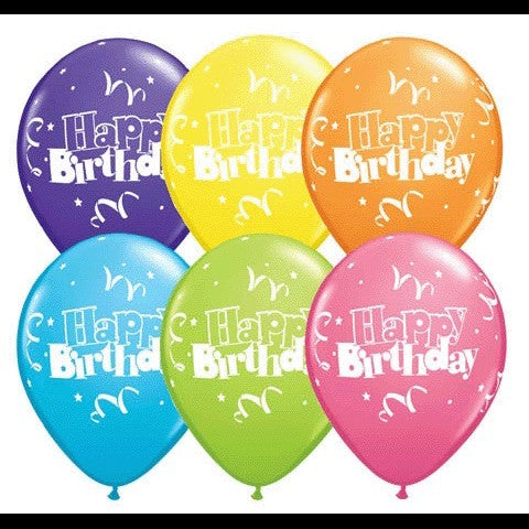 Vibrant 11" Birthday Streamers/Stars Latex Balloons (50/Pk)