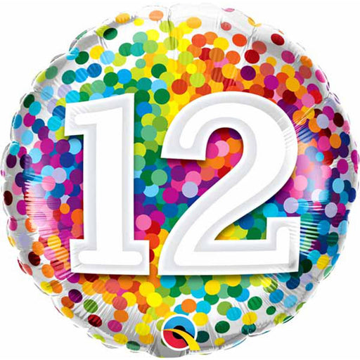 12 Rainbow Confetti Balloons Pack - 18" Round Size
