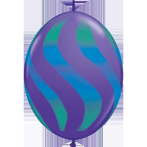 12" Quicklink Purple With Green/Blue Wavy Stripes Latex Balloons (50/Pk)