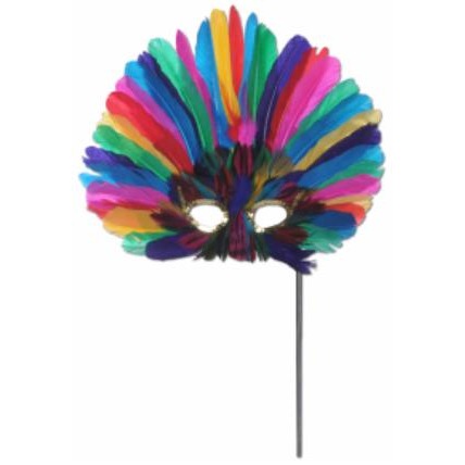 Multicolour Feathered Mask with Stick