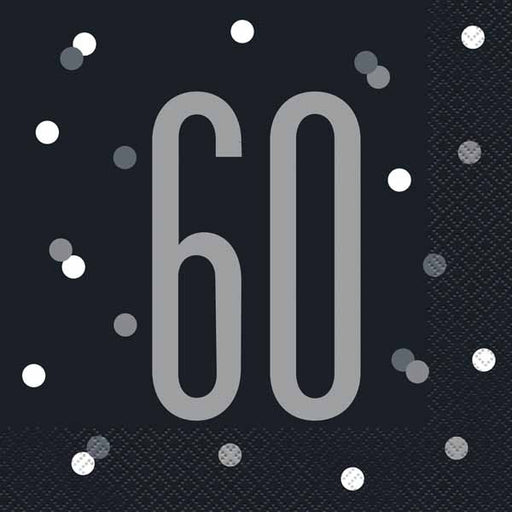 Black & Silver 60th Birthday Luncheon Napkins, 16 Pack