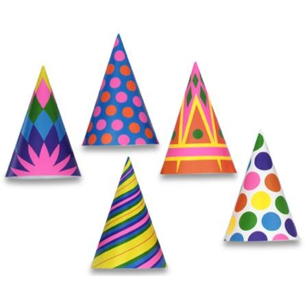 6.5 Inch Cone Party Hats in Assorted Designs