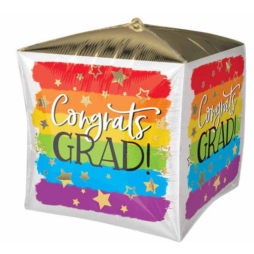 15" Painted Rainbow Congrats Grad Cubez Balloon