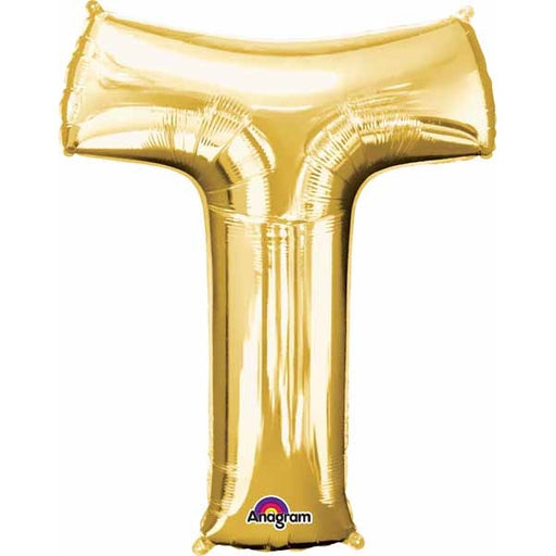 Gold Letter T Foil Balloon, 34 Inch