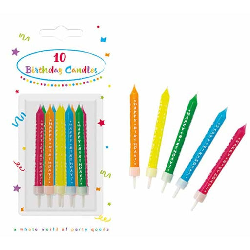 Printed Birthday Candles with Holders, 10 Pack