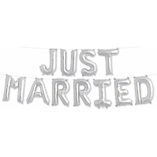 16" Just Married Silver Foil Balloon Kit.