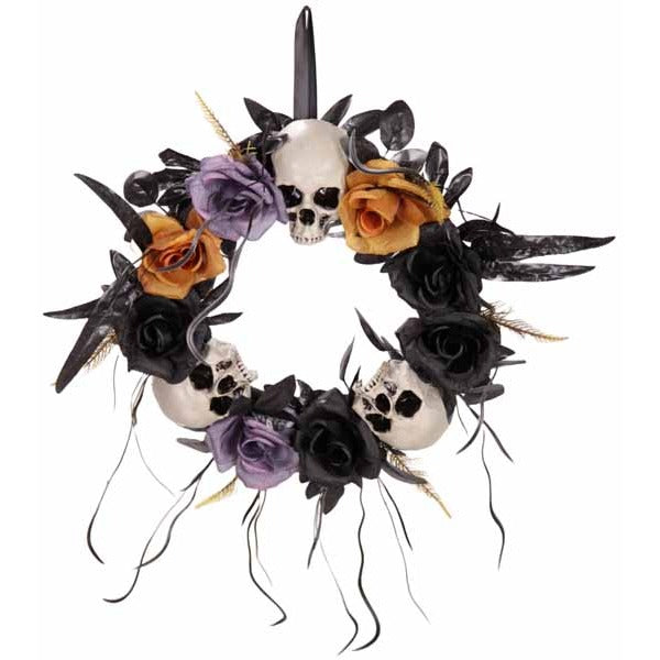 16.1" Flower and Skull Halloween Wreath