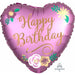 Satin Flowers Happy Birthday Heart Foil Balloon, 18 Inch